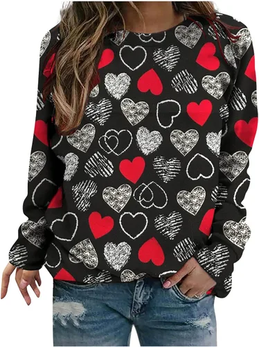 Miniatura 75 de Sudadera de manga larga con estampado de leopardo y corazón para mujer, para el día de San Valentín, sin botones, para niñas, regalos