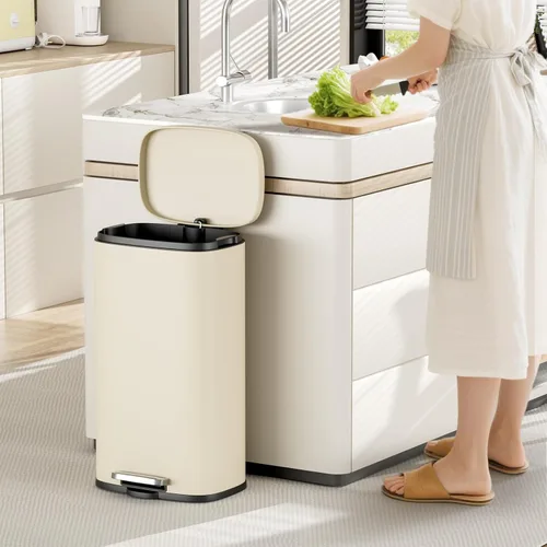 Miniatura 8 de Cubo de Basura, Cubo de Basura de Cocina de Acero Inoxidable, Cubo de Residuos con Pedal con Tapa con Bisagras y Cubo Interior Extraíble, Cierre