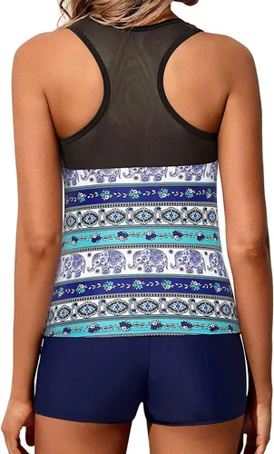 Miniatura 2 de Yonique Racerback Tankini Traje de baño corto de dos piezas para mujer