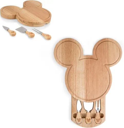 Miniatura 5 de PICNIC TIME Juego de tabla de queso y cuchillos de Mickey Mouse de Disney, tabla de cortar de Parawood con cajón oculto y 3 cuchillos de queso