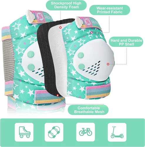 Miniatura 6 de SULIFEEL Rainbow Unicorn - Patines para niños con equipo de protección ajustable, verde, talla S