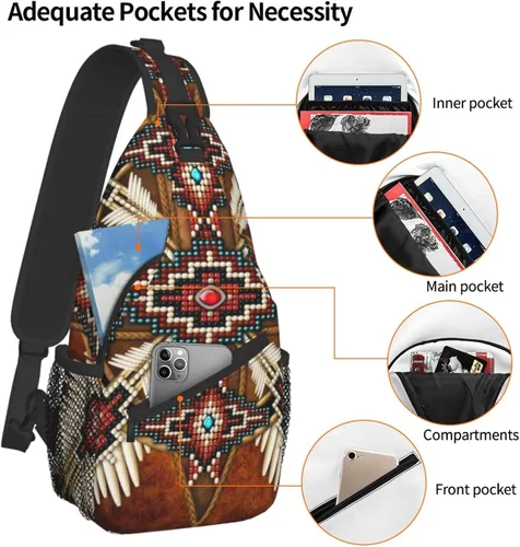 Miniatura 4 de ASYG Linda bolsa de hombro nativa americana cruzada en el pecho, mochila casual americana india para mujeres y hombres, Native American-a08