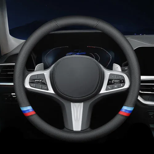 Funda de cuero de napa para volante de automóvil, cómoda, antideslizante, estilo deportivo. Para fundas de volante de automóvil BMW, color negro y