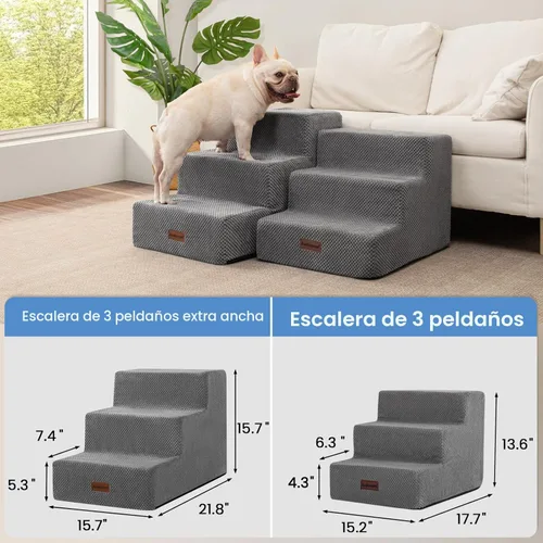 Miniatura 8 de Aodisman Escaleras para perros pequeños, escaleras antideslizantes de 3 escalones para mascotas para sofá, sillón y silla, escaleras para cama