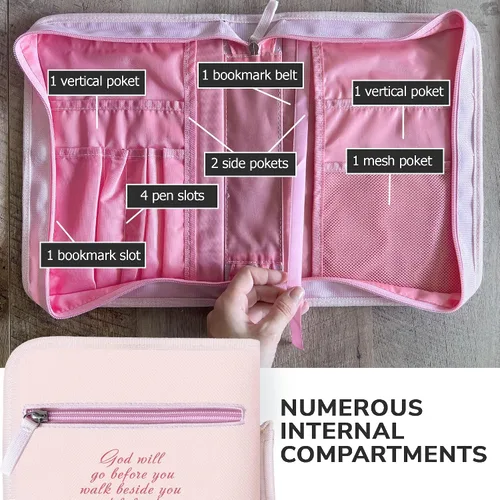Miniatura 59 de DEHITE Funda para la Biblia para mujer, bolsas de transporte de la Biblia, tamaños medianos y grandes, ranuras para bolígrafos, tela de primera