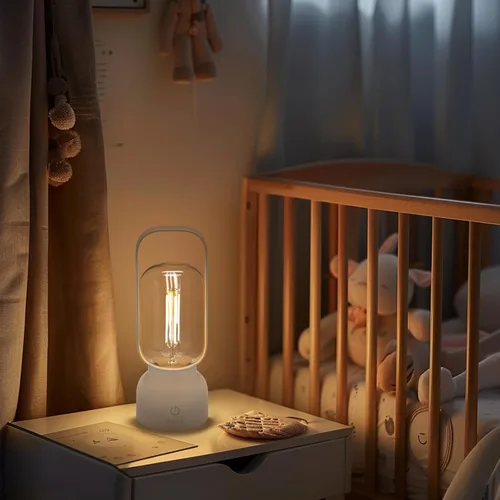 Miniatura 8 de Lámpara LED portátil retro, pequeña lámpara de mesa inalámbrica con interruptor táctil, luz nocturna regulable continua con puerto de carga USB