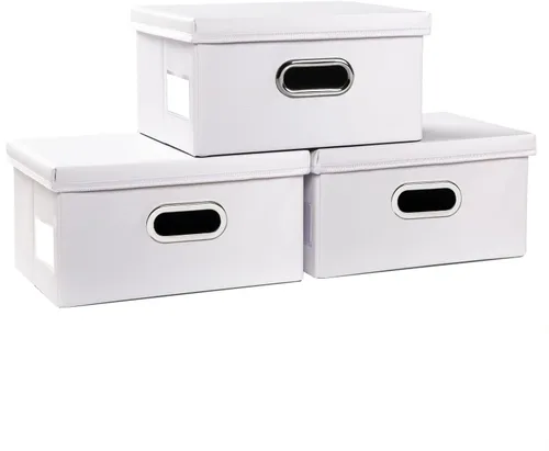 Miniatura 28 de PRANDOM - Cajas de almacenamiento grandes apilables con tapas (paquete de 5 unidades), contenedores organizadores de almacenamiento plegables