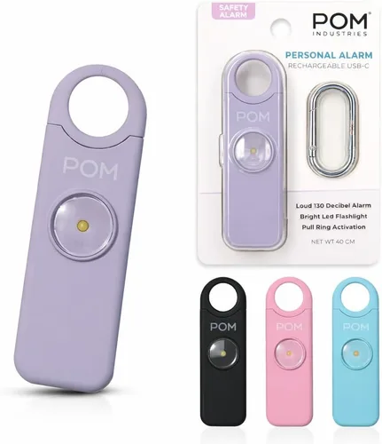 Miniatura 11 de POM Alarma de seguridad personal para mujer – Sirena de emergencia de 130 dB, recargable por USB-C con linterna LED brillante, diseño de llavero