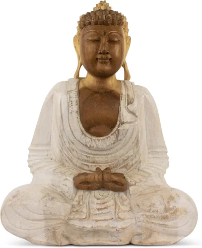 Miniatura 9 de G6 Collection Estatua de Buda de madera serena sentada hecha a mano, escultura meditante, figura de madera, acento decorativo, rústico, hecho a