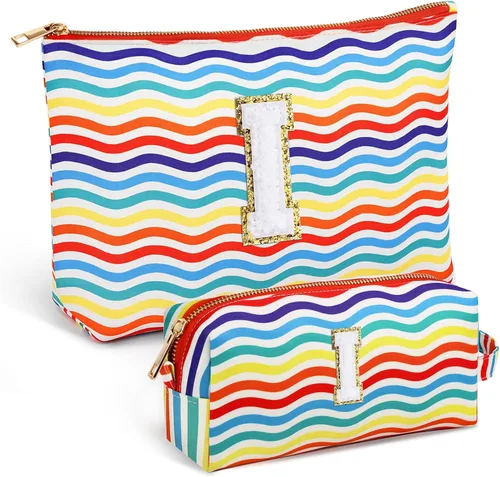 Miniatura 49 de Bolsa de viaje de maquillaje con monograma de 2 piezas para regalos de niñas adolescentes, bolsa de cosméticos para niñas, bolsa de aseo de viaje