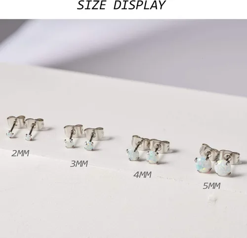 Miniatura 4 de Juego de 3 aretes para mujer, de acero inoxidable, pequeños ópalo sintético, paquete de 3 (SE-29)