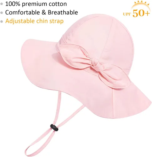 Miniatura 29 de Sombrero de sol para bebé niña con UPF 50+ sombrero de playa ajustable para exteriores con ala ancha
