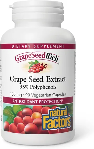 Natural Factors, GrapeSeedRich Extracto de semilla de uva, soporte antioxidante para una respuesta inflamatoria saludable, 90 cápsulas