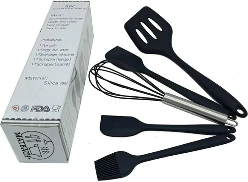 Utensilios de cocina de silicona, cuchara de silicona 5 piezas, un juego de accesorios de cocina de 5 uds., Utensilios de cocina de silicona fáciles