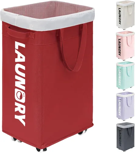 Miniatura 15 de Goodpick - Cesta de lavandería con ruedas, 75L, esenciales para dormitorio de universidad, cesta de ropa con bolsa de lavado extraíble para blanco