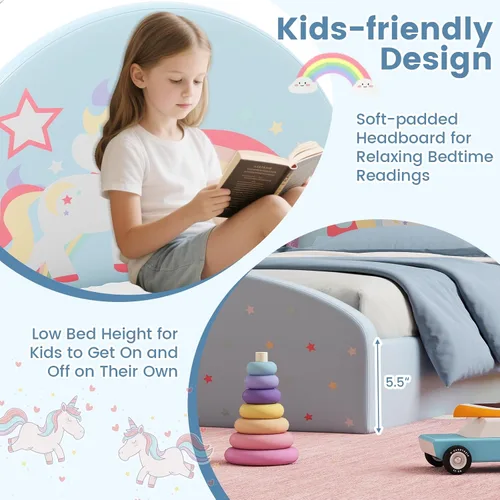 Miniatura 4 de Costzon - Base de cama individual para piso, cama tapizada para niños con alfombra de tela Oxford 210D, soporte central y tablas acolchadas, cama