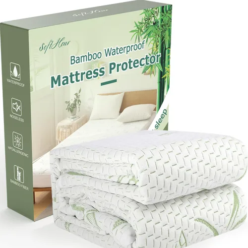Protector de Colchón Queen Impermeable Funda de Colchón Lavable de Rayón de Bambú Cubierta de Colchón Transpirable Silencioso Protector de Cama 5" -