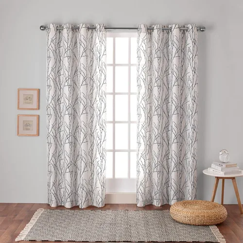 Miniatura 10 de Exclusive Home Branches - Par de paneles de cortinas de mezcla de lino con ojales, 54 x 84 pulgadas, negro