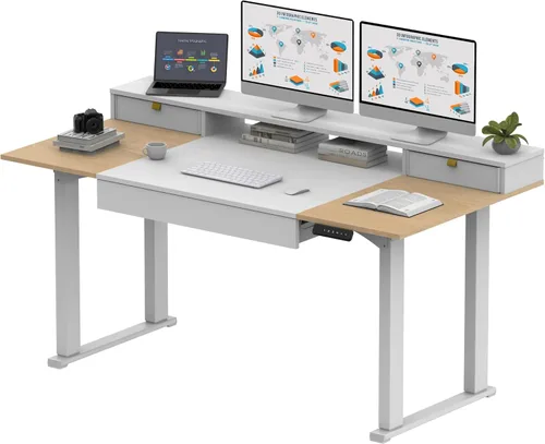 Miniatura 13 de SANODESK Escritorio de pie de 4 patas, escritorio eléctrico ajustable en altura con ajustes preestablecidos de memoria para oficina en casa, Blanco