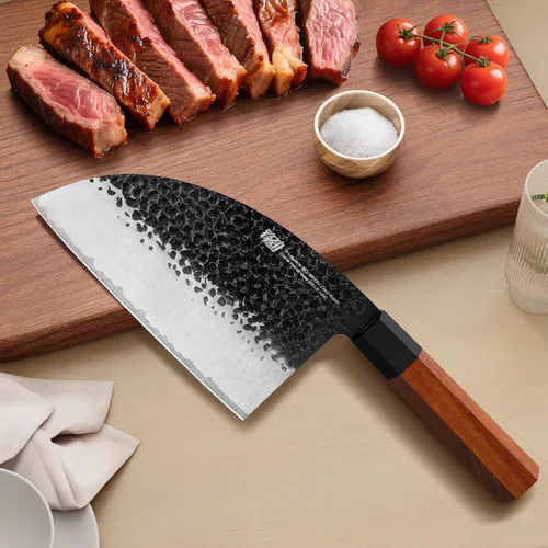 Miniatura 7 de FINDKING Dynasty Series - Cuchillo de chef serbio con funda de cuero, cuchilla de carnicero resistente, hoja de acero de alto carbono 9Cr18MoV