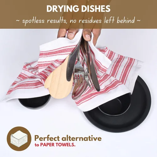 Miniatura 4 de Native Fab Toallas de Cocina a Rayas - 100% Algodón - Paquete de 12 - 16"x26" - Paños de Té a Rayas con Tejido de Cesta, Paños de Cocina para Secar