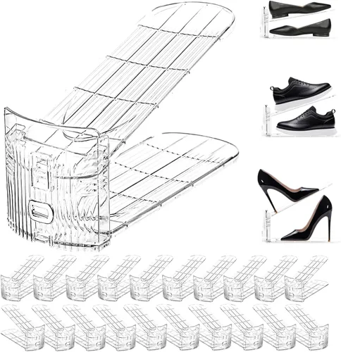 Miniatura 8 de Organizadores de zapatos, paquete de 12 unidades, apilador, almacenamiento para armario, ahorro de espacio