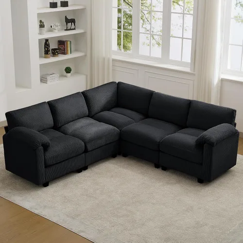 Miniatura 24 de Sofá biplaza modular de 61 pulgadas, asiento extra profundo para sala de estar, sofá de pana profundo con almohadas para reposabrazos, cosido