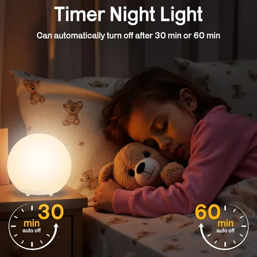 Miniatura 2 de Luz nocturna para bebé, luz nocturna recargable con control táctil con atenuación continua y cambio de color 7 RGB, luz suave y portátil para huevos