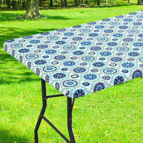 Miniatura 16 de Smiry Mantel cuadrado para mesa de pícnic, impermeable, elástico, ajustable, para campamento, protector de vinilo con parte trasera de franela Beige