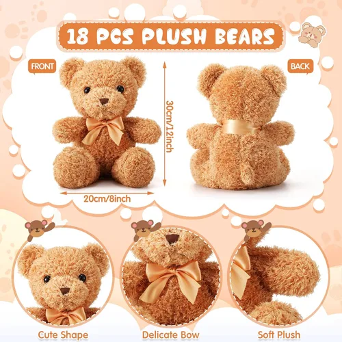 Miniatura 2 de HyDren 18 piezas de animales de peluche de oso a granel de 12 pulgadas, muñecos de oso de peluche suave con lazos, pequeño juguete de peluche