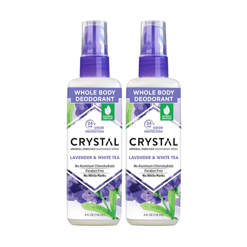 CRYSTAL™ - Desodorante mineral en aerosol, desodorante corporal con protección contra olores las 24 horas, spray de lavanda y té blanco, no mancha,