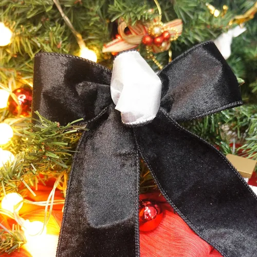 Miniatura 7 de Cinta de terciopelo negro con alambre y respaldo metálico plateado de 2.5 pulgadas x 10 yardas para adorno de la punta del árbol de Navidad