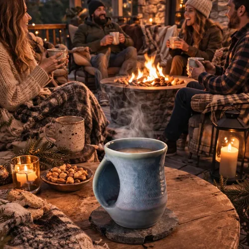 Miniatura 2 de Taza calientamanos, de cerámica y pintada a mano - Bolsillo contorneado mantendrá la calidez del calor de tu bebida - Mantén tus dedos calientes