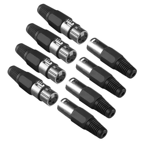 MAD OWL Paquete de 4 conectores XLR de 3 pines – Cannon XLR DMX hembra macho adaptador, montaje en panel, conector de cable de micrófono para luz de