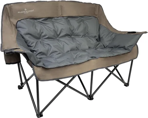 Black Sierra - Silla doble de camping para adultos, sofá de dos plazas plegable de gran tamaño que soporta 600 libras, sofá acolchado de felpa para