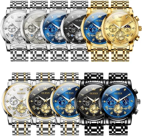 Miniatura 9 de OLEVS Relojes para hombre de plata, reloj de cronógrafo de acero inoxidable para hombre, reloj analógico de cuarzo de cara grande para hombre