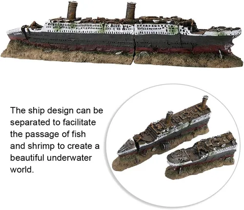 Miniatura 3 de Adornos de naufragio Titanic 15.15 x 3.54 x 2.36 pulgadas, decoración de acuario, adornos de tanque de peces Titanic, material de resina, tema
