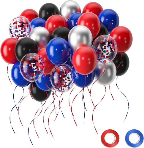 Miniatura 7 de Globos: 50 globos rojos y negros, 12 pulgadas con globos de confeti negro y rojo, para decoraciones de fiesta de cumpleaños rojo y negro