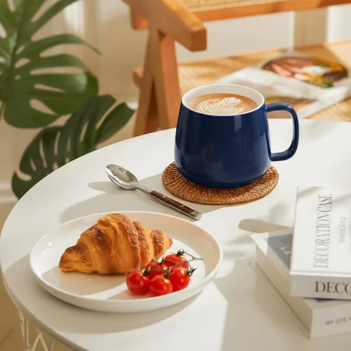 Miniatura 5 de Teocera Juego de 4 tazas de café de cerámica de 16 onzas, apilables, aptas para microondas, lavavajillas y horno, ideales para café, capuchino, Azul
