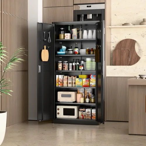 Miniatura 8 de 71" Black Lockable Metal Storage Cabinet, Garage Steel Cabinet with 5 Adjustable Shelves, 2 Locking Doors, Tool & File Organizer for Home, Office