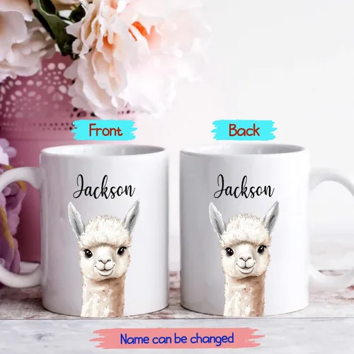 Miniatura 2 de Tazas de café de alpaca personalizadas elige nombre, regalos para hombres, mujeres, amantes de las alpacas, taza de café personalizada con acento