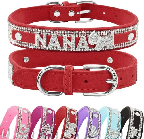 Miniatura 7 de Collar de perro de cristal Senristar personalizado con nombre brillante, collar de perro personalizado con brillantes rinestones para perro pequeño