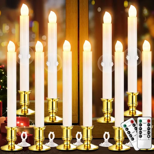 Miniatura 8 de YAUNGEL Velas de Navidad para ventana, paquete de 6 velas cónicas sin llama a pilas para ventanas con temporizador remoto, luces eléctricas