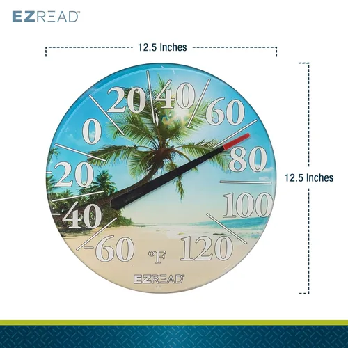 Miniatura 2 de EZREAD - Termómetro de esfera colgante 840-1214 para uso en interiores y exteriores, gran diámetro de 12.5 pulgadas, números fáciles de leer, playa