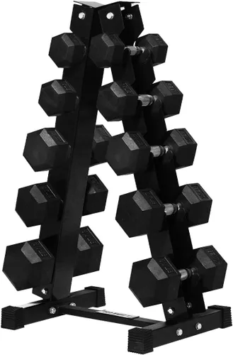 Miniatura 24 de RitFit Juego de mancuernas hexagonales con revestimiento de goma de 5 a 780 libras con estante para gimnasio en casa, entrenamiento de fuerza