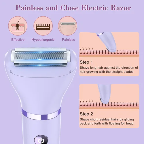 Miniatura 5 de Afeitadora Eléctrica 3 en 1 IPX7 Impermeable Recortador de Bikini Uso Húmedo y Seco Afeitado Sin Dolor Personal para Damas Cara Cuerpo Piernas