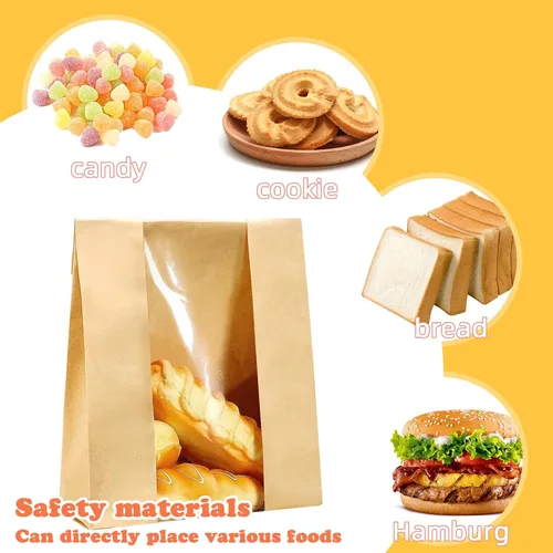 Miniatura 7 de Paquete de 50 bolsas de pan de masa madre Kraft, bolsas de pan 50% más gruesas para pan casero, bolsas de panadería Pper con ventana transparente