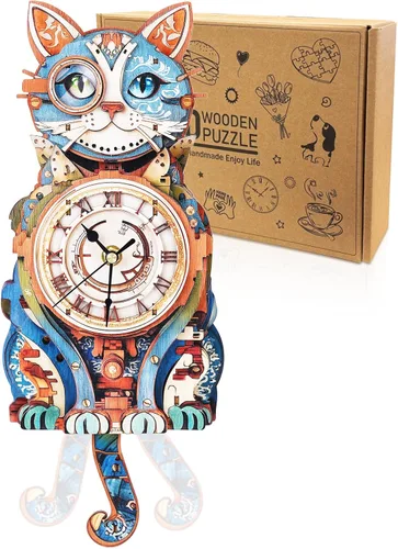 Miniatura 10 de Rompecabezas 3D para adultos, diseño de tortuga, kit de modelo, reloj mecánico de péndulo con números romanos, decoración de escritorio, hogar