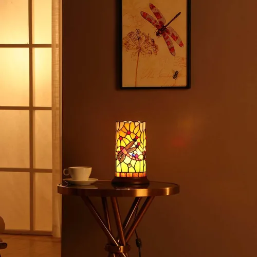 Miniatura 5 de Bieye L10650 Dragonfly Tiffany Style - Lámpara de mesa con pantalla cilíndrica, 10 pulgadas de alto