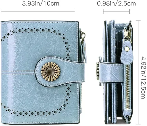 Miniatura 99 de SENDEFN - Billetera pequeña de piel auténtica para mujer, diseño plegable con ventana para tarjeta de identificación